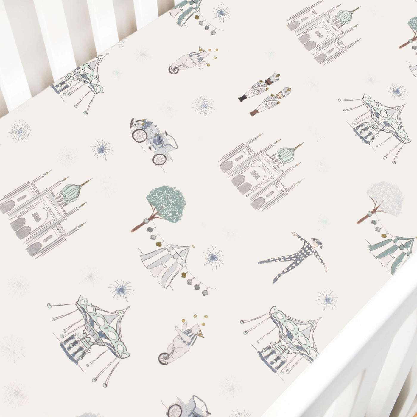 Adventures in Wonderland Crib Sheet - Aqua