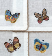 Hand Embroidered Flutter and Lace Cocktail Napkins 6" x 6" (Set of 4)