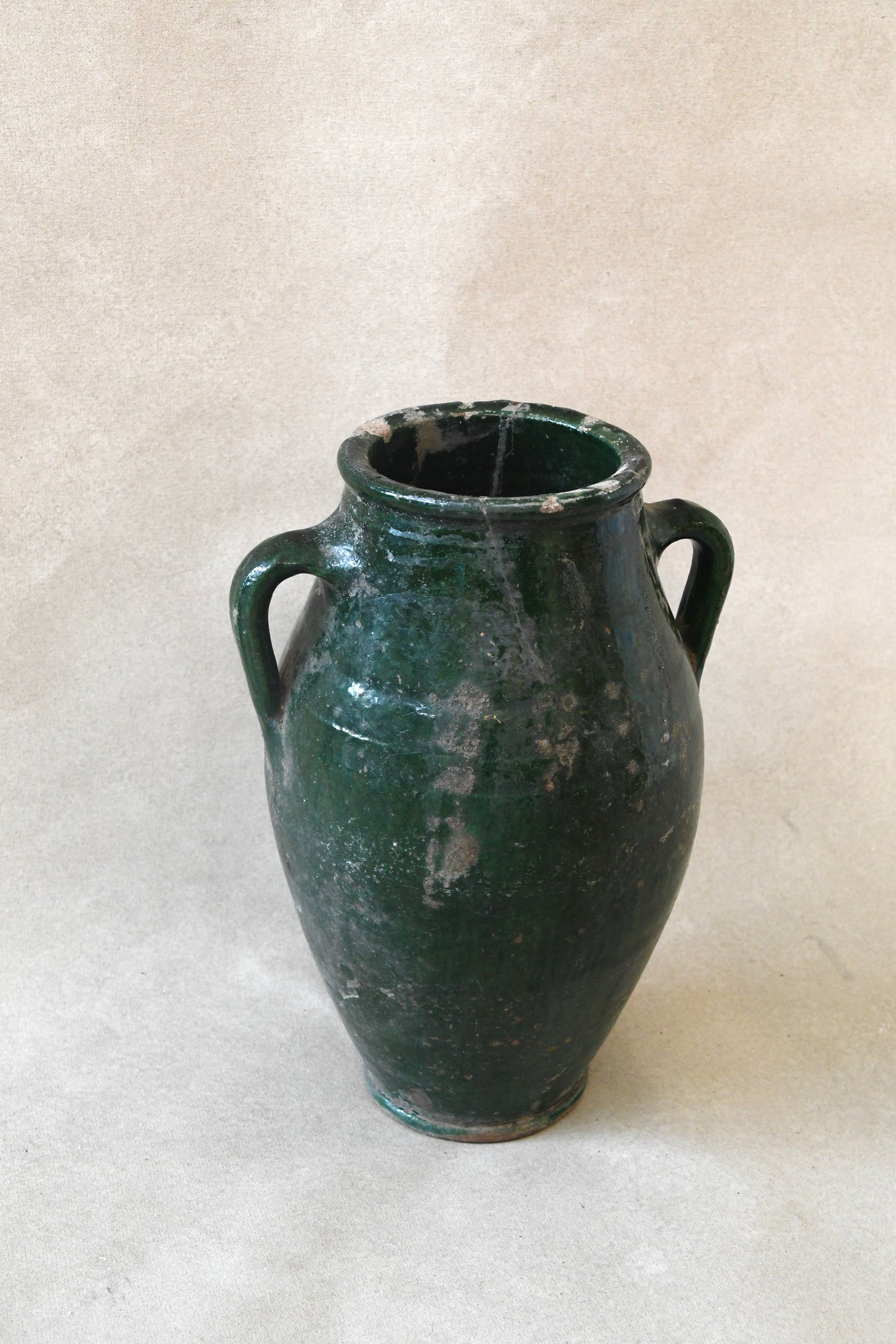 Antique Mediterranean Green Clay Vase