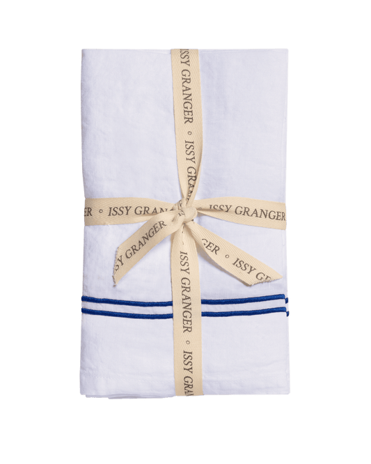 White Double Piped Linen Napkins - Set of Four