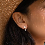 Droplet Stud with Dangling Pierced Diamond Pear