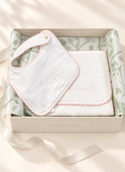 Baby Organic Cotton Embroidered Bib & Burp Cloth Set