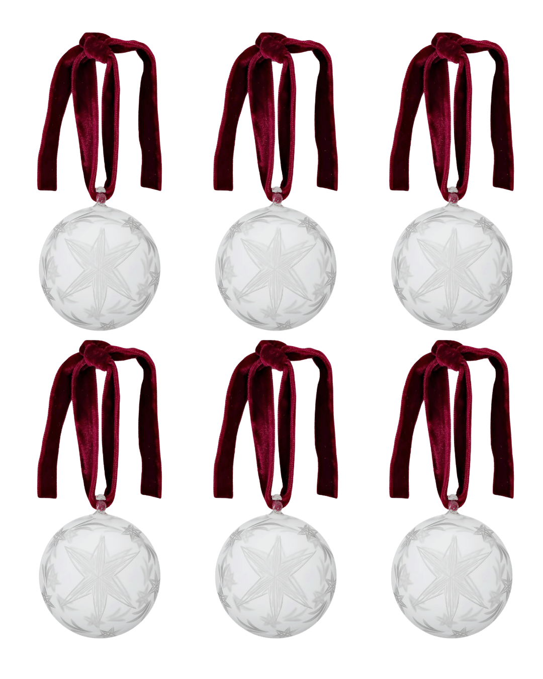 Box of Six Etched Star Christmas Baubles by Issy Granger