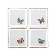 Hand Embroidered Flutter and Lace Cocktail Napkins 6" x 6" (Set of 4)