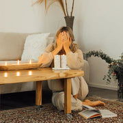 Set of terrazzo candleholder for Shabbat with matching tray - Stone Glow Series