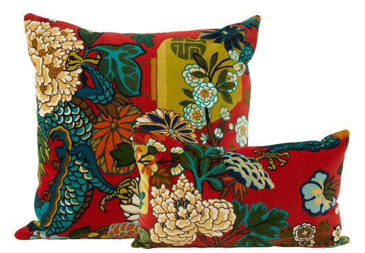 Schumacher Chiang Dragon Red Pillows