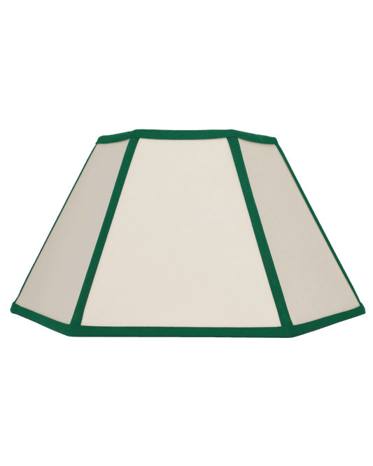 Hexagon Linen Lampshade, Green Trim - Large