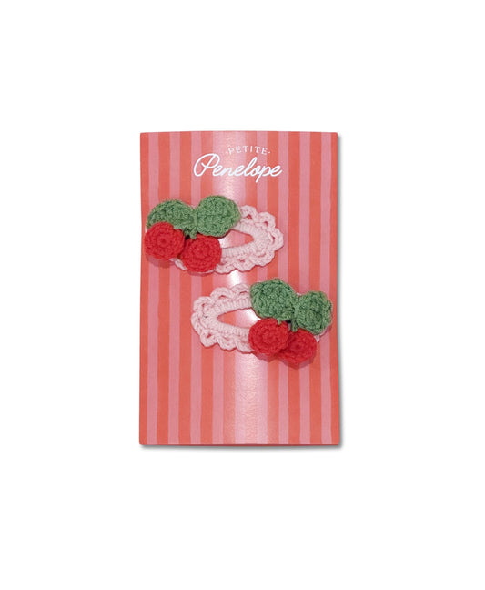 Cereza – Pink Cherry Crochet Clip Set