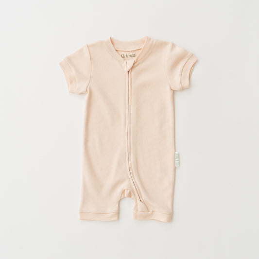 Short Sleeve Romper in Rosy Peach