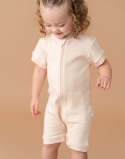 Short Sleeve Romper in Rosy Peach