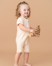 Short Sleeve Romper in Rosy Peach