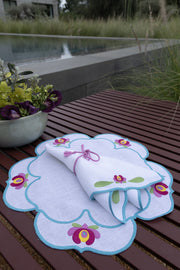 Hand Embroidered Heirloom Petals Placemats 16" round (Set of 4)