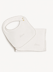 Baby Bib & Burp Cloth Set - Embroidered "Love"