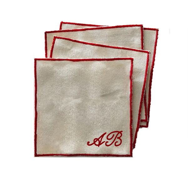 Personalized Cocktail Napkins- Red & Beige