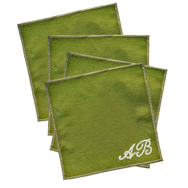 Personalized Cocktail Napkins- Green & Sage (Set of 4)