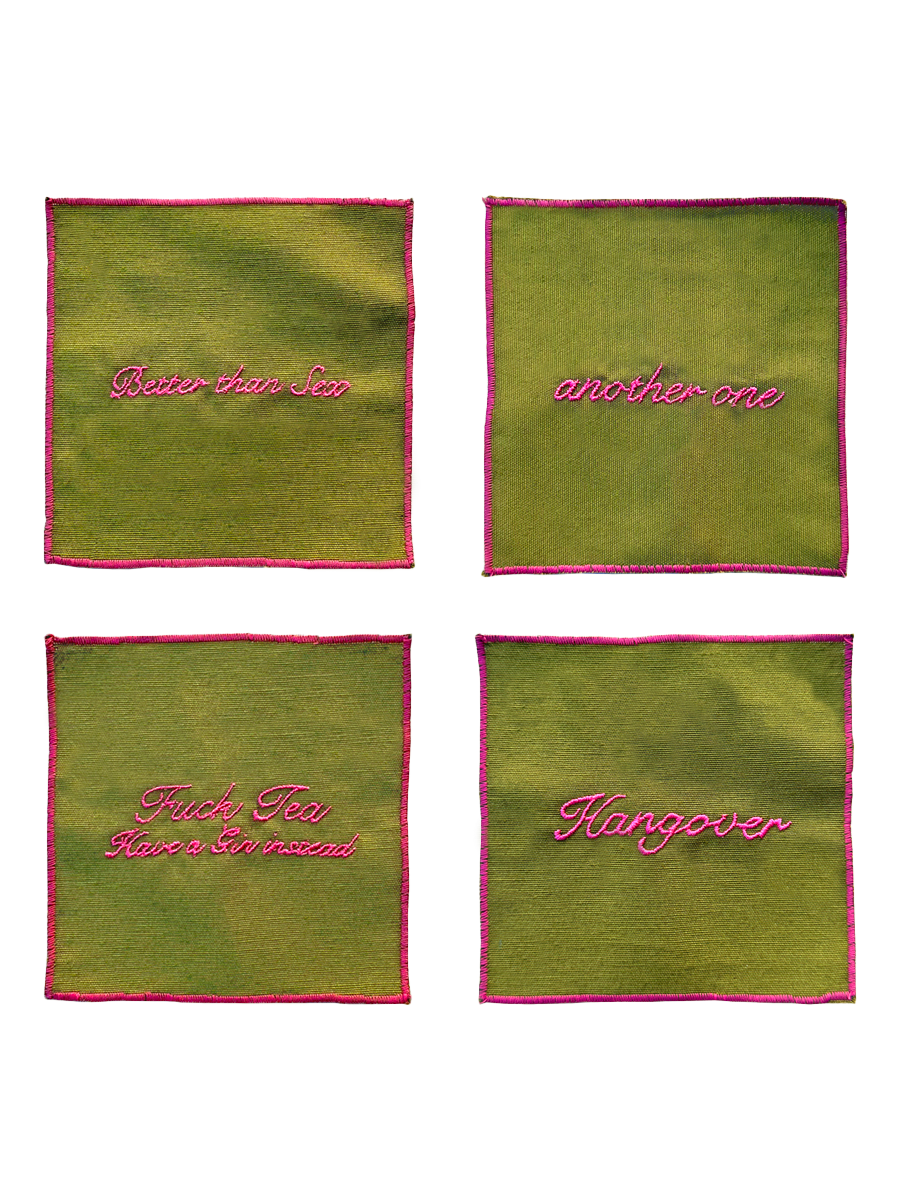 Set di 4 tovaglioli da cocktail - Verde Olive e Fucsia