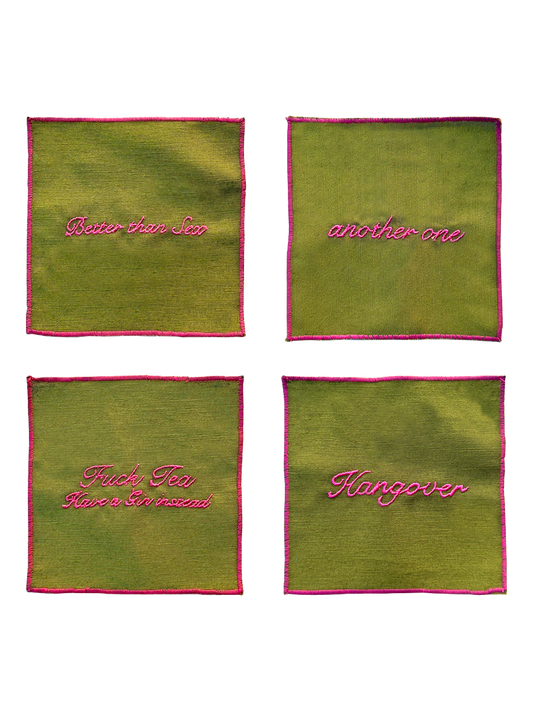 Set di 4 tovaglioli da cocktail - Verde Olive e Fucsia