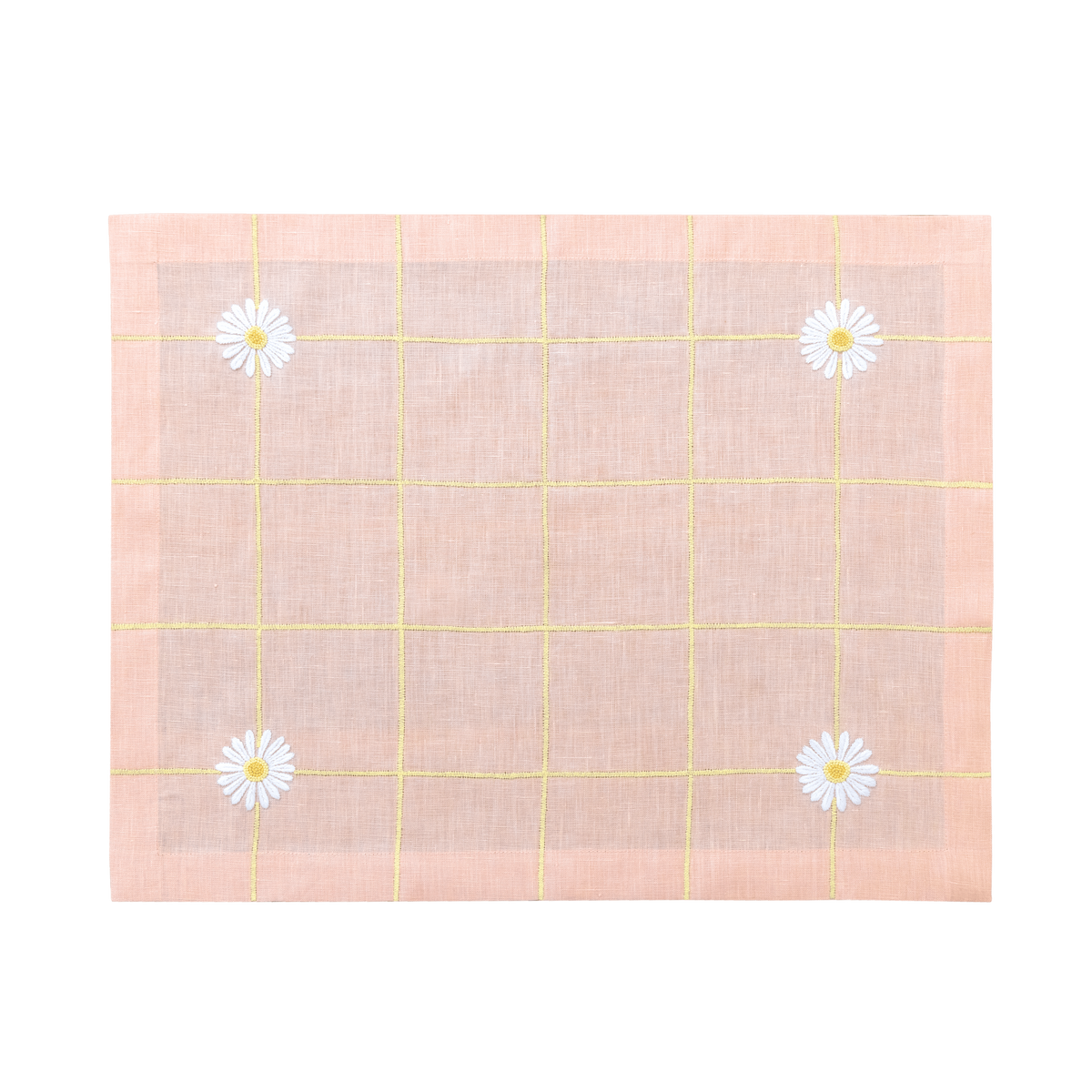Hand Embroidered Blush Bloom Placemats 14" × 18" (Set of 4)