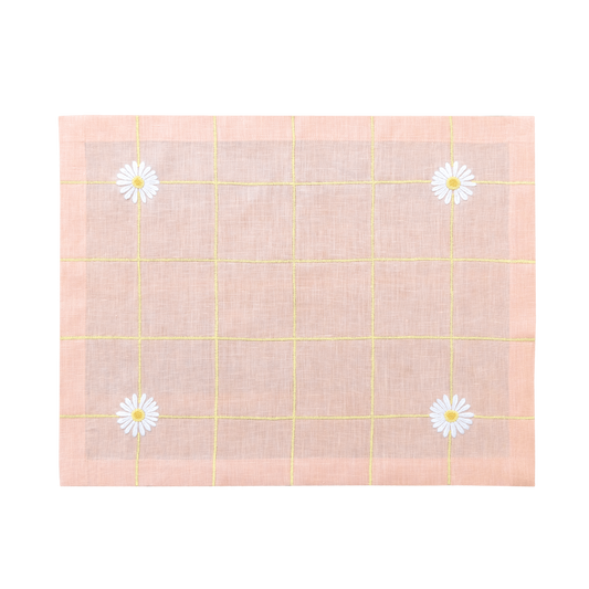 Hand Embroidered Blush Bloom Placemats 14" × 18" (Set of 4)