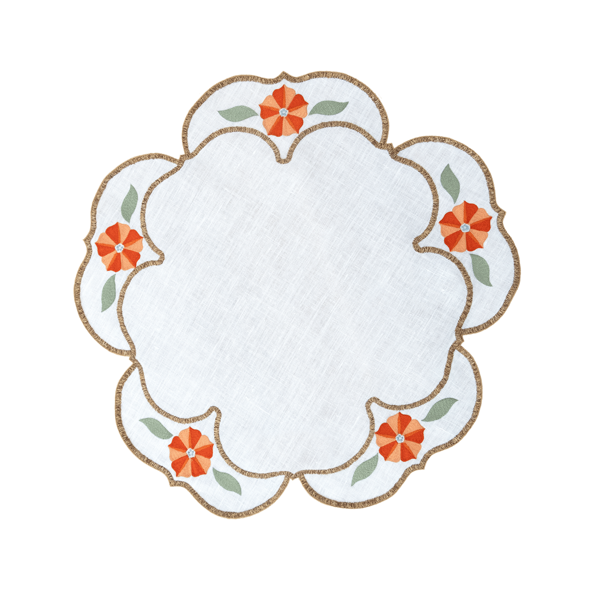 Hand Embroidered Buttercup Bloom Placemats 16" round (Set of 4)