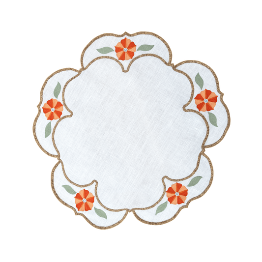 Hand Embroidered Buttercup Bloom Placemats 16" round (Set of 4)