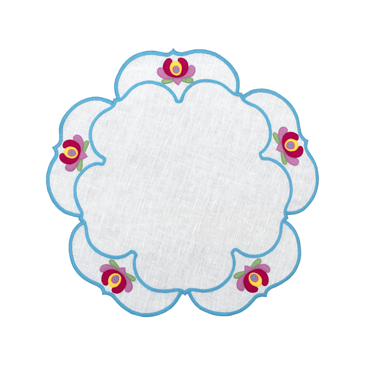 Hand Embroidered Buttercup Bloom Placemats 16" round (Set of 4)
