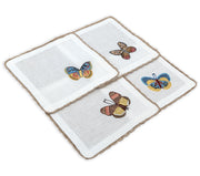 Hand Embroidered Flutter and Lace Cocktail Napkins 6" x 6" (Set of 4)