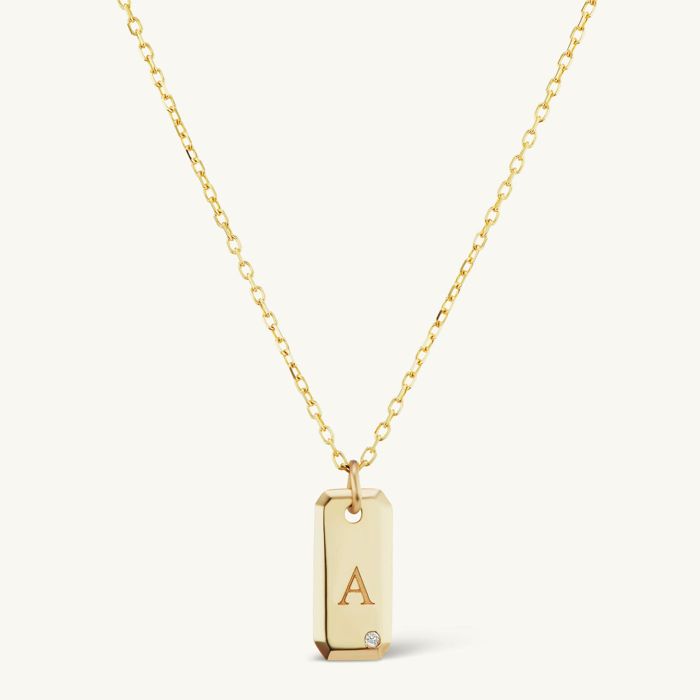 Engraved Initial Tag Necklace with Diamond