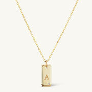 Engraved Initial Tag Necklace with Diamond
