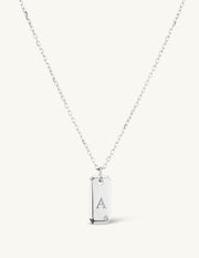 Engraved Initial Tag Necklace with Diamond
