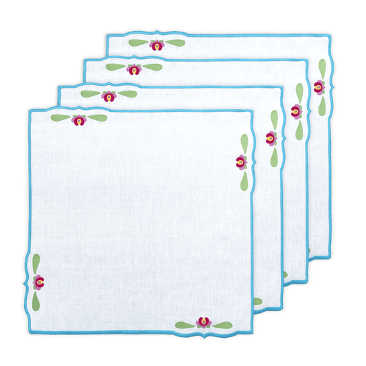 Hand Embroidered Heirloom Petals Napkins 18" x 18" (Set of 4)