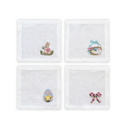 Hand Embroidered Easter Bunny Cocktail Napkins 6" x 6" (Set of 4)