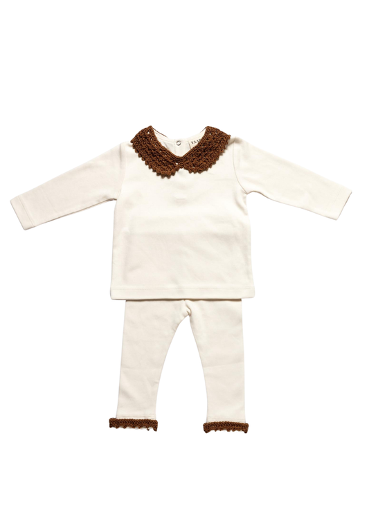 Nola Crochet-Collar Top & Billy Leggings Set in Chocolate