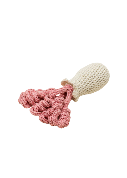 Hand-Crocheted Octopus Rattle in Blush