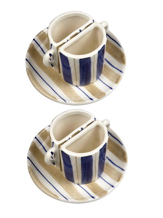 Set di tazze Tête à Tête - righe Beige e Blu