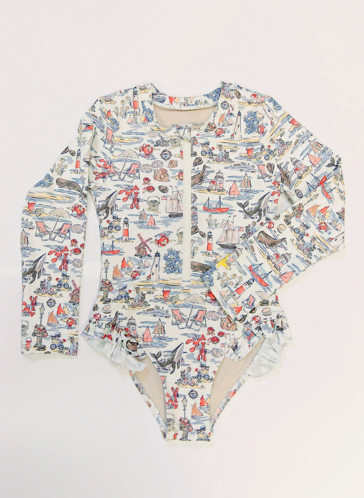 Girls' UPF 50+ Long Sleeve Rashguard Swimsuit — Ruffle Hem