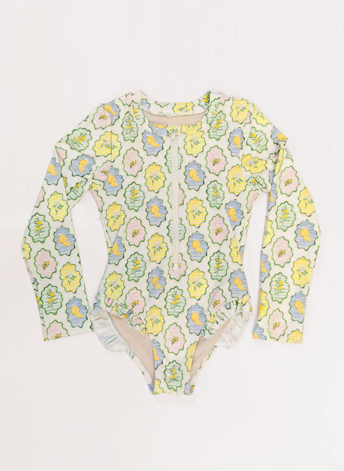 Girls' UPF 50+ Long Sleeve Rashguard Swimsuit — Ruffle Hem