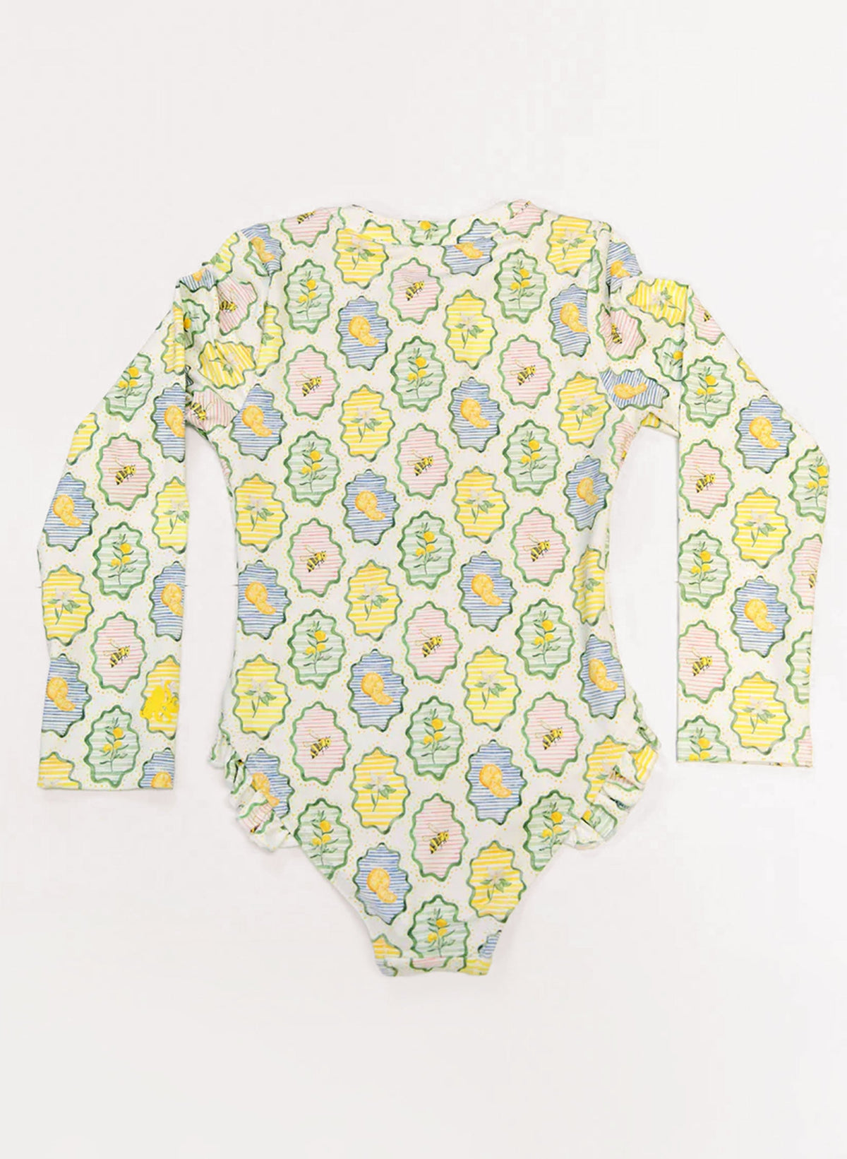 Girls' UPF 50+ Long Sleeve Rashguard Swimsuit — Ruffle Hem