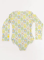 Girls' UPF 50+ Long Sleeve Rashguard Swimsuit — Ruffle Hem
