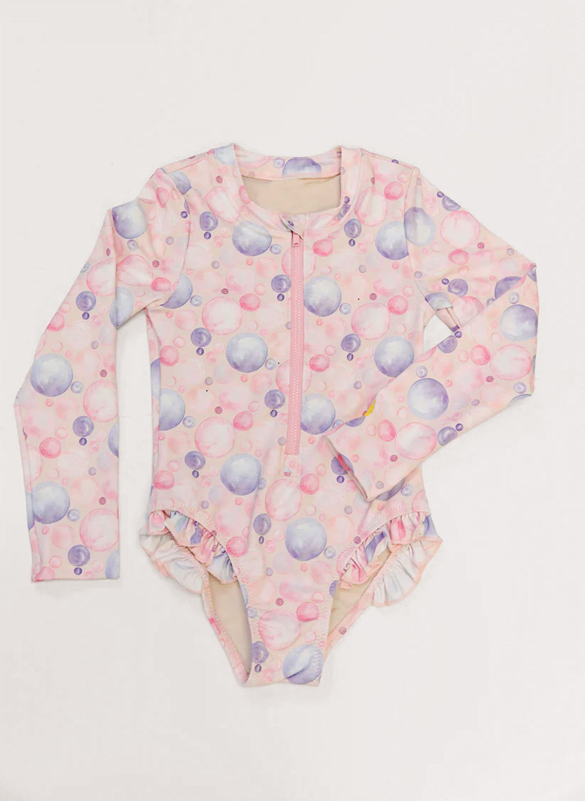 Girls' UPF 50+ Long Sleeve Rashguard Swimsuit — Ruffle Hem