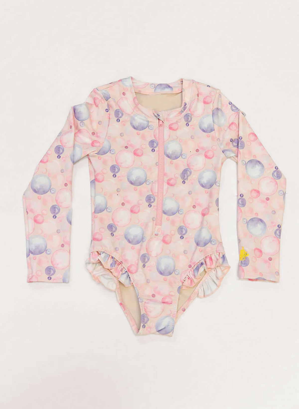 Girls' UPF 50+ Long Sleeve Rashguard Swimsuit — Ruffle Hem