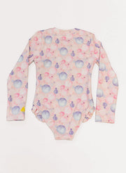 Girls' UPF 50+ Long Sleeve Rashguard Swimsuit — Ruffle Hem