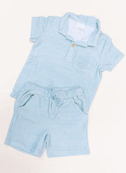 French Terry Polo - Misty Blue Stripe