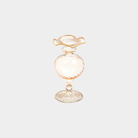 Treviso Optic Wave Glass Vase with Color Rim - Peach - Small (6 in)