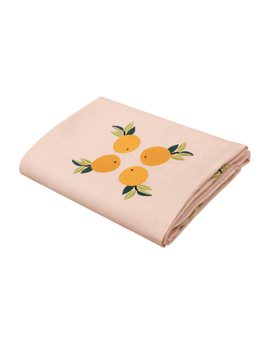 Hand Embroidered Citrus Bloom Tablecloth 120" x 80"