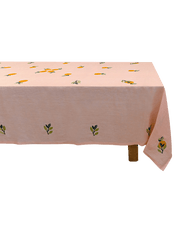 Hand Embroidered Citrus Bloom Tablecloth 120" x 80"