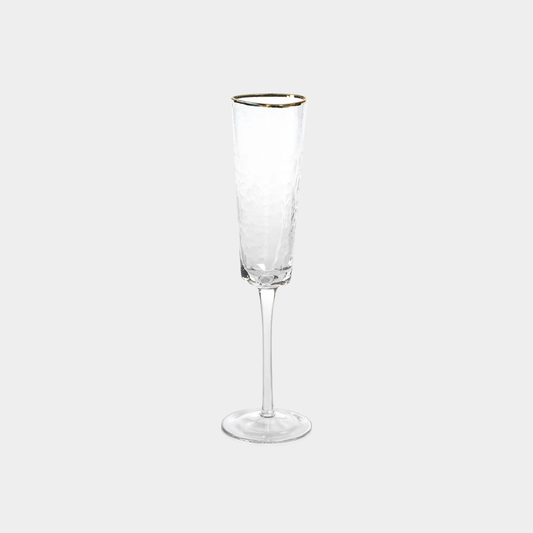 Aperitivo Hammered Champagne Flutes with Gold Rim (Set of 4)