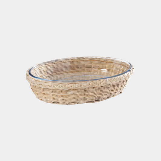 The Palmier Oval Pyrex in Rattan Basket