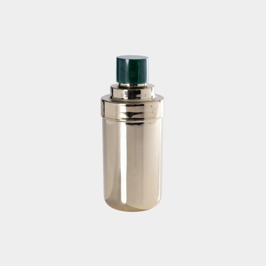 Spiga Stainless Steel Cocktail Shaker, Gold with Emerald Cap
