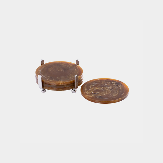 Spiga 4-Piece Set Coasters on Stand, Amber with Nickel Accent
